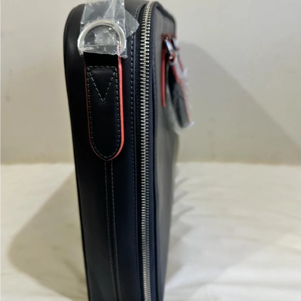 Platinum Classic Black Men's Briefcase with Red Accents